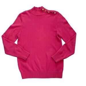 Liz Claiborne Pink Cotton Long Sleeve Turtleneck Sweater Gold Button Neck, L